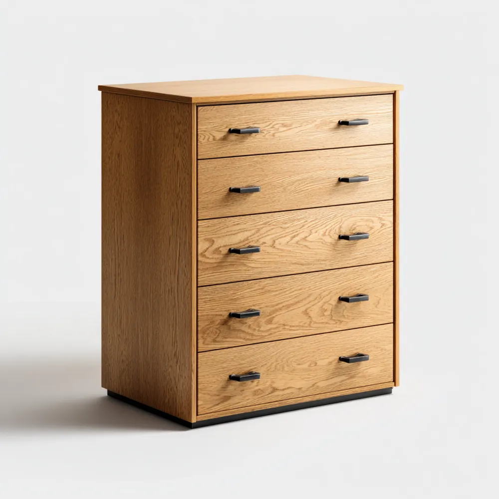 Commode en Bois 5 Tiroirs – 75x40x100 cm – Chêne Naturel