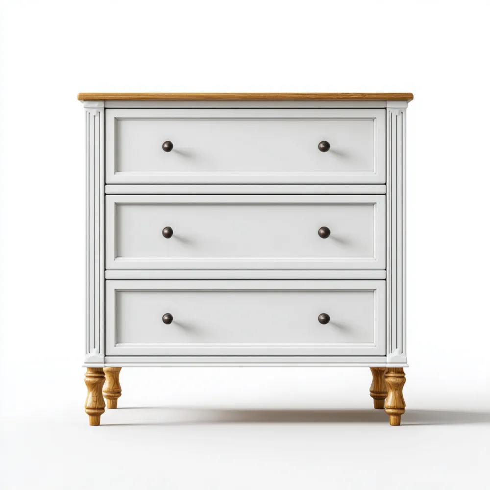 Commode 3 Tiroirs Bois Blanc et Chêne