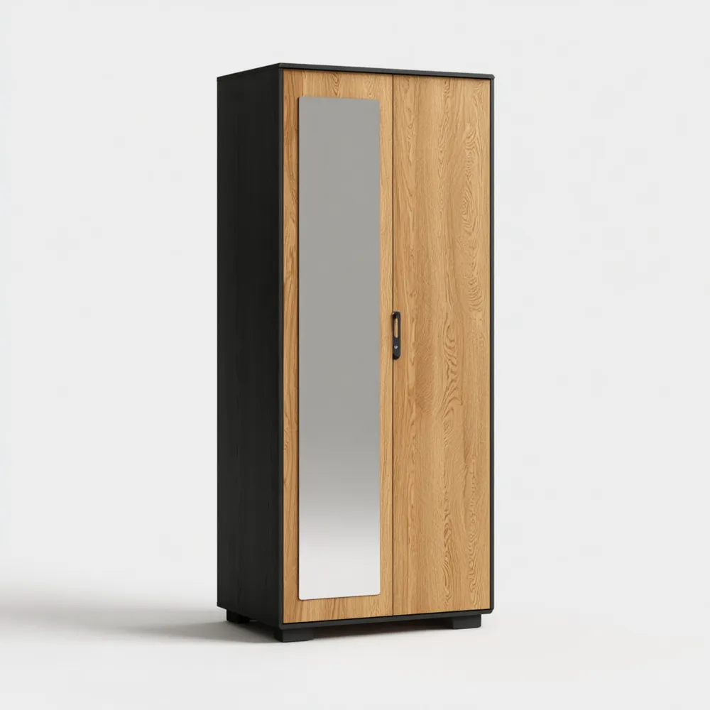 Armoire deux portes avec miroir en Chêne et Noir