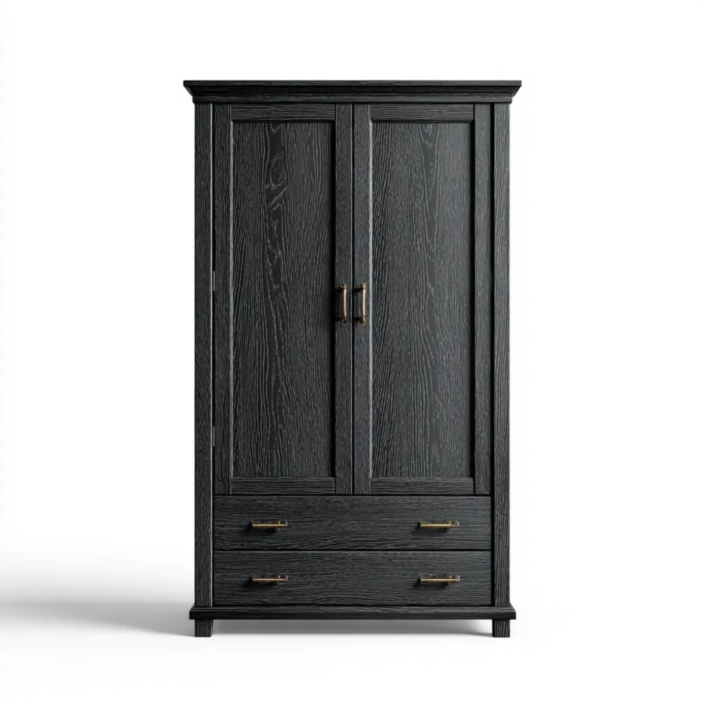 Armoire en bois avec portes doubles et tiroirs - Noir