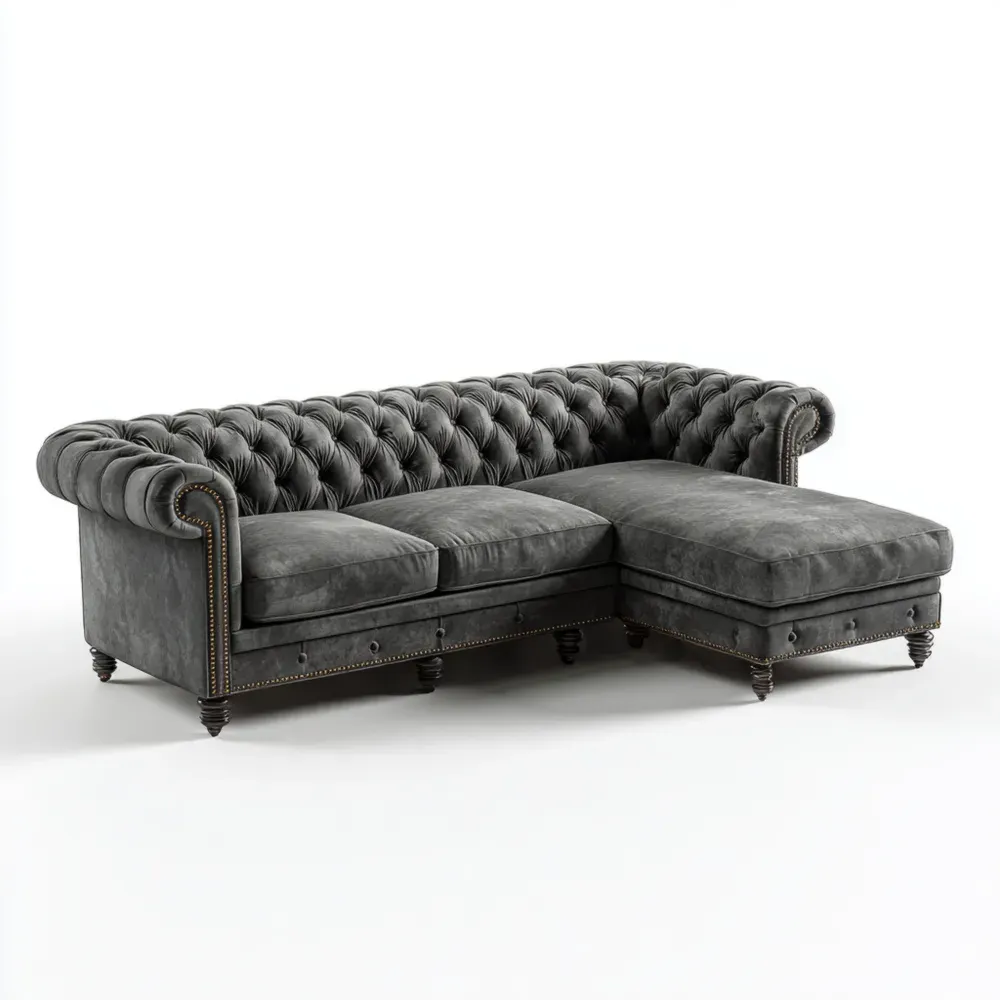 Canapé d'angle Chesterfield en Cuir Gris