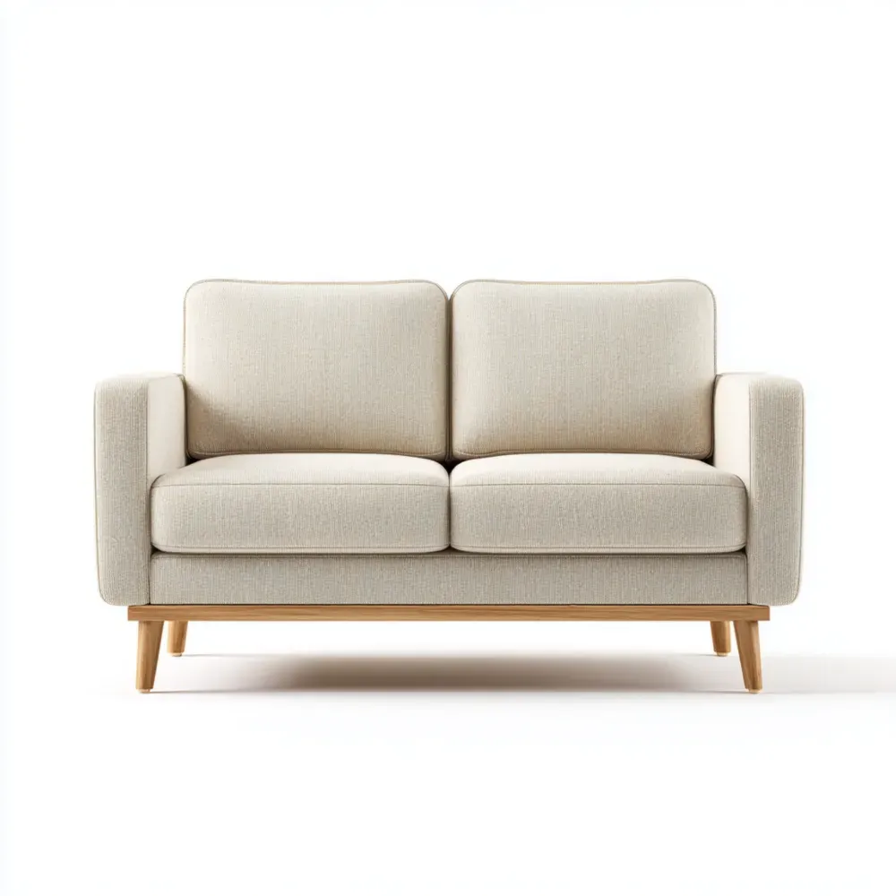 Canapé 2 places Tissu Beige Pieds en Bois