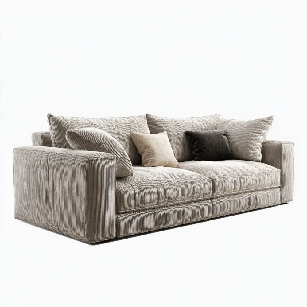 Canapé en Velours Côtelé Beige 220x100x85 cm