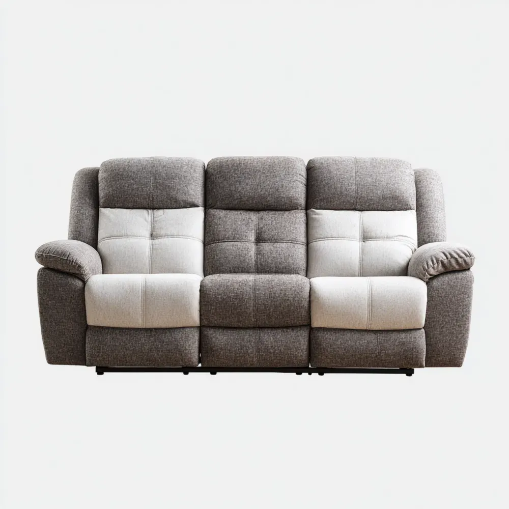 Canapé trois places tissu polyester 210x95x100 cm - Gris/Blanc