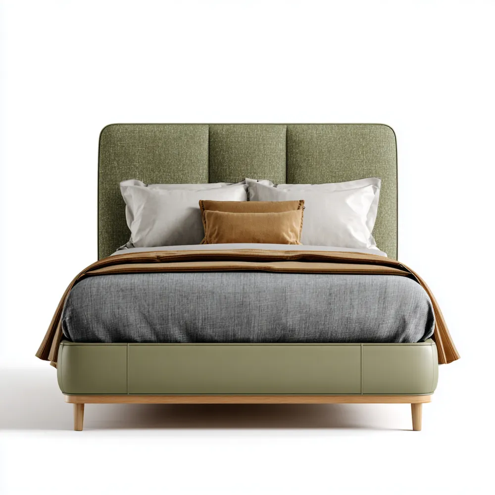 Lit double en tissu et cuir synthétique 200x160x110 cm - Vert olive