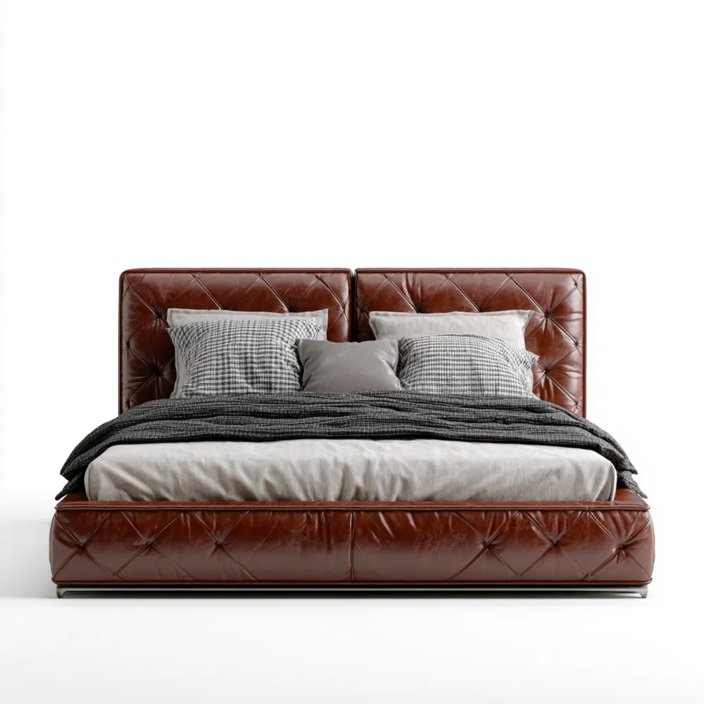 Lit double en cuir véritable 200x160x120 cm - Marron