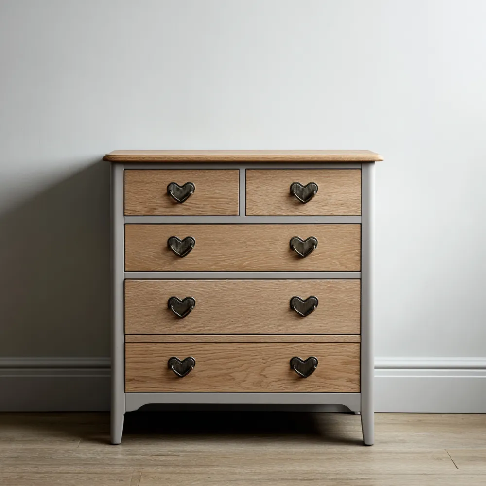 Commode en Bois de Chêne avec Poignées Cœur 75x40x85 cm