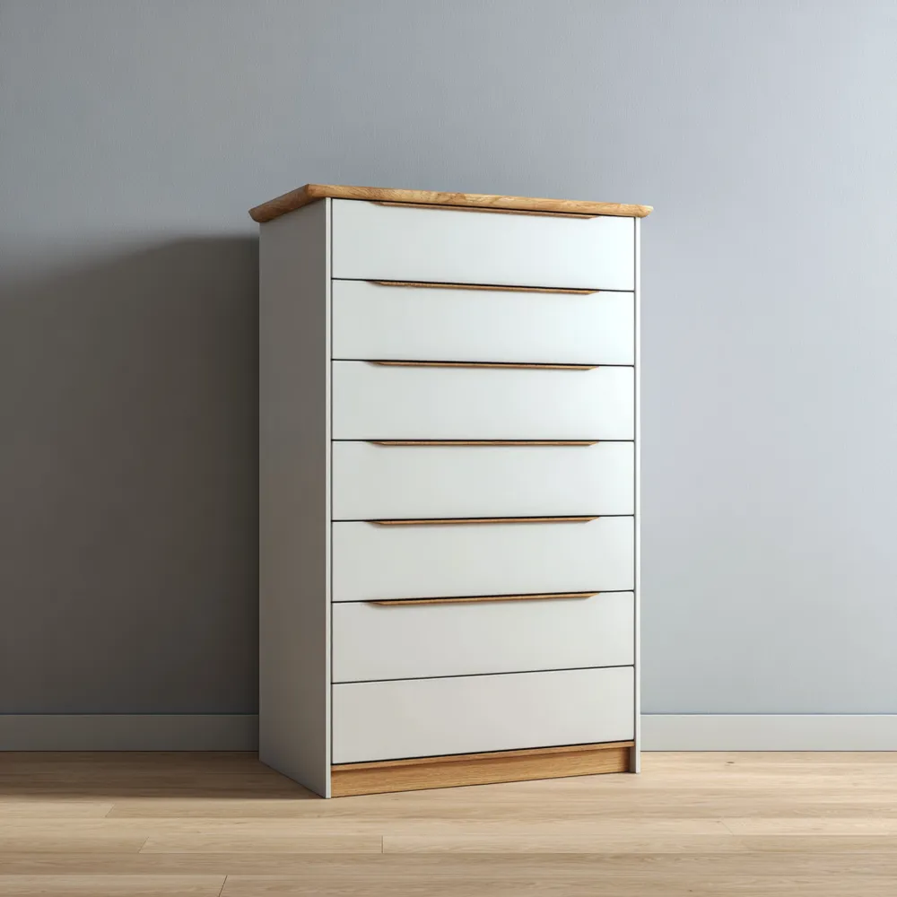 Commode en bois et MDF 60x40x120 cm - Blanc et Chêne