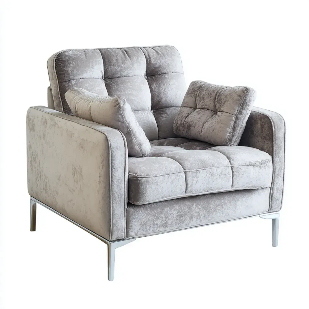 Fauteuil en Velours avec Structure en Métal 90x80x75 cm - Gris