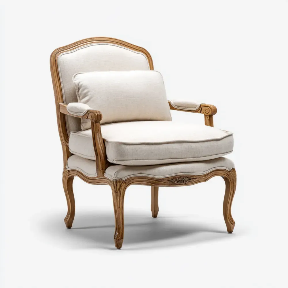 Fauteuil en Bois Massif et Lin Beige 75x80x90 cm