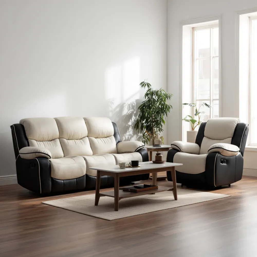 Ensemble de Canapés Relax en Cuir Synthétique Noir/Beige