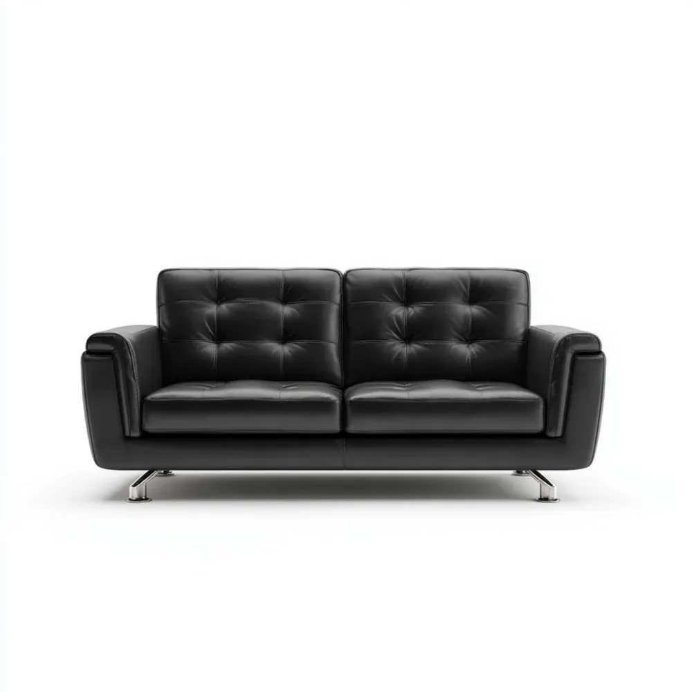 Canapé 2 places en cuir Noir avec pieds en acier inoxydable