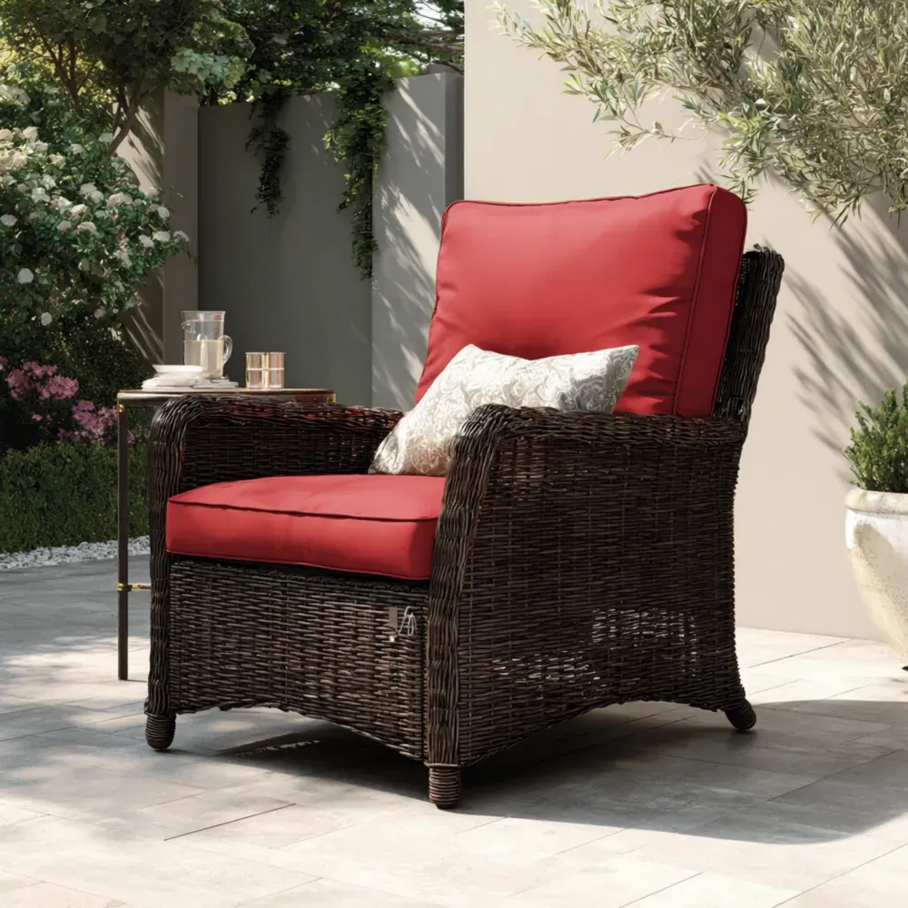 Fauteuil de jardin en rotin avec coussins Rouge