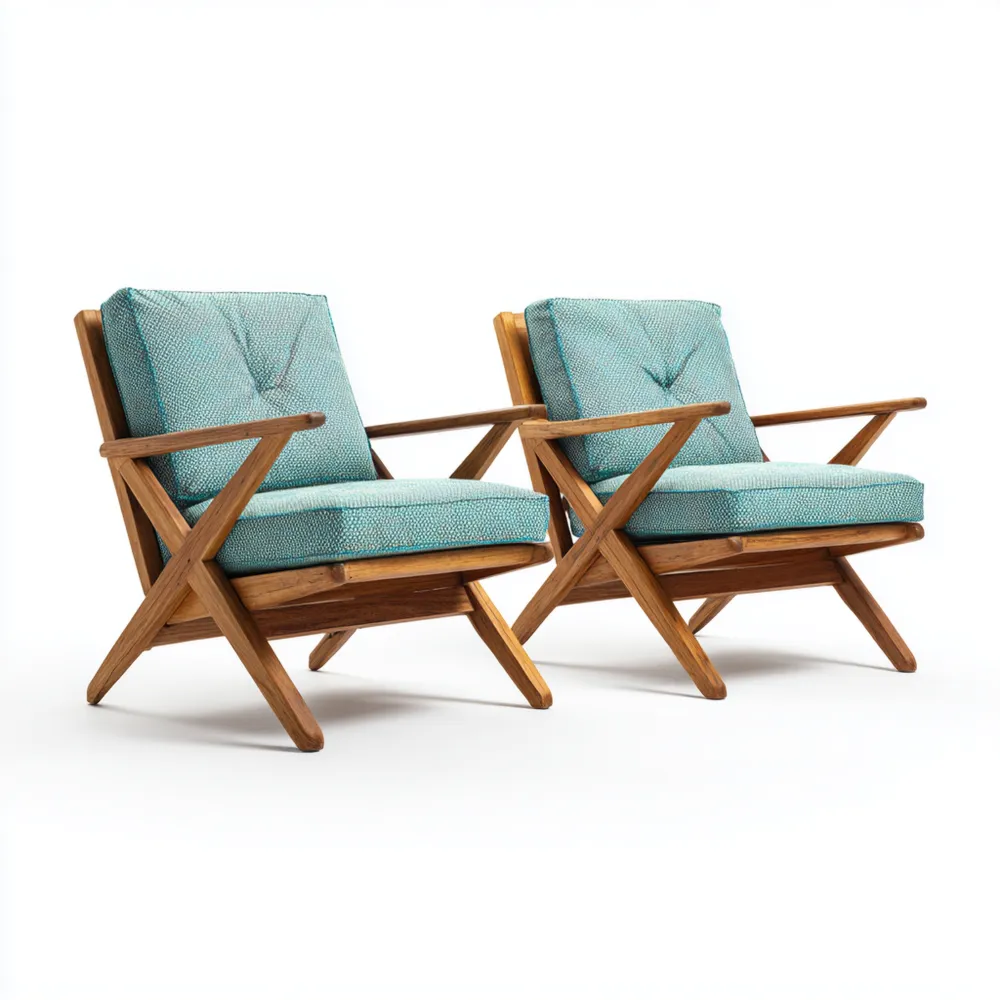 Lot de 2 fauteuils en bois et tissu 70x80x75 cm – Bleu