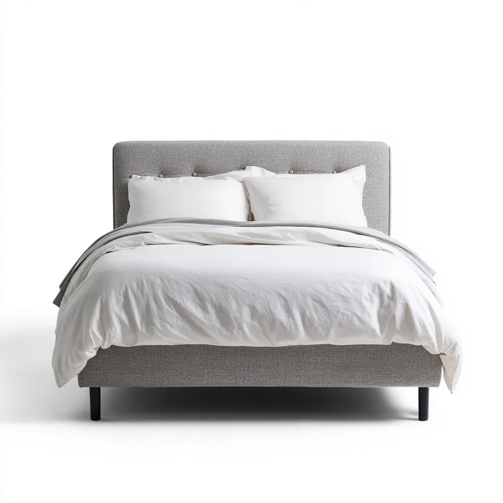 Lit double en Tissu Gris avec Sommier