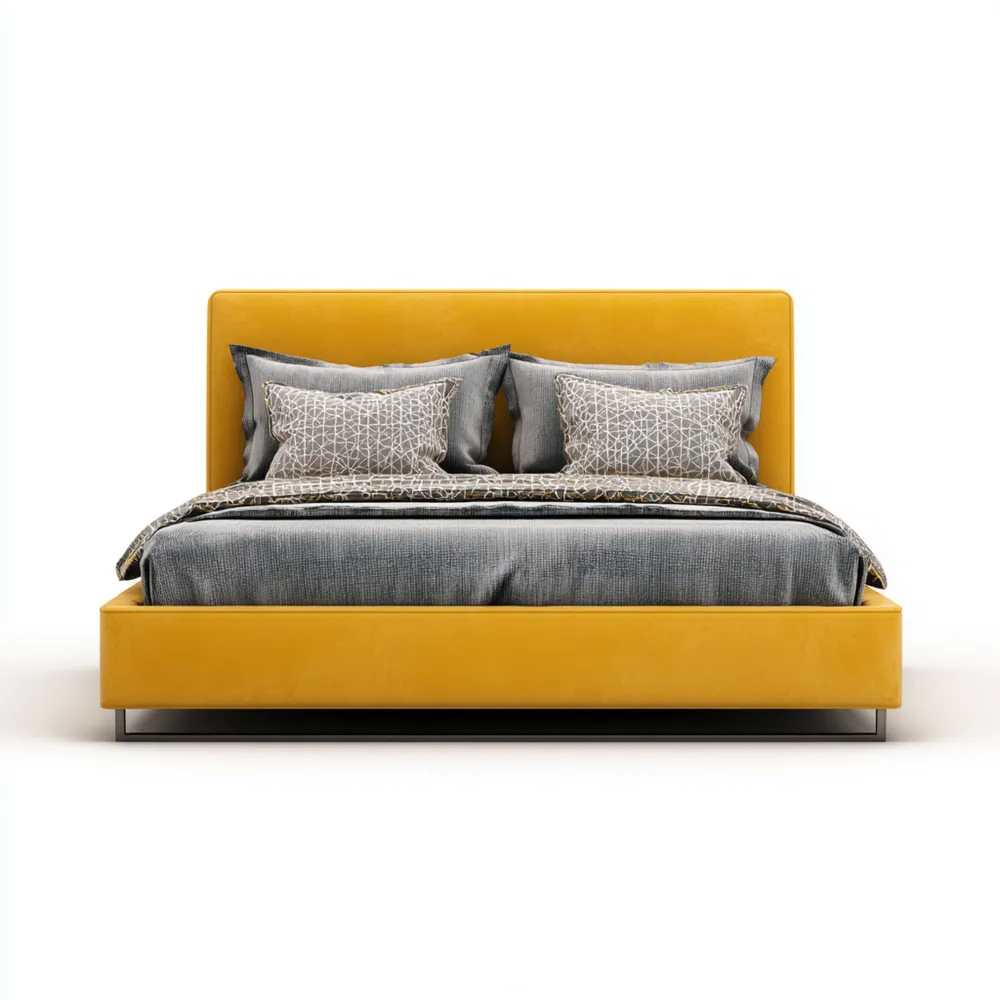 Lit double en tissu 160x200 cm - Jaune moutarde