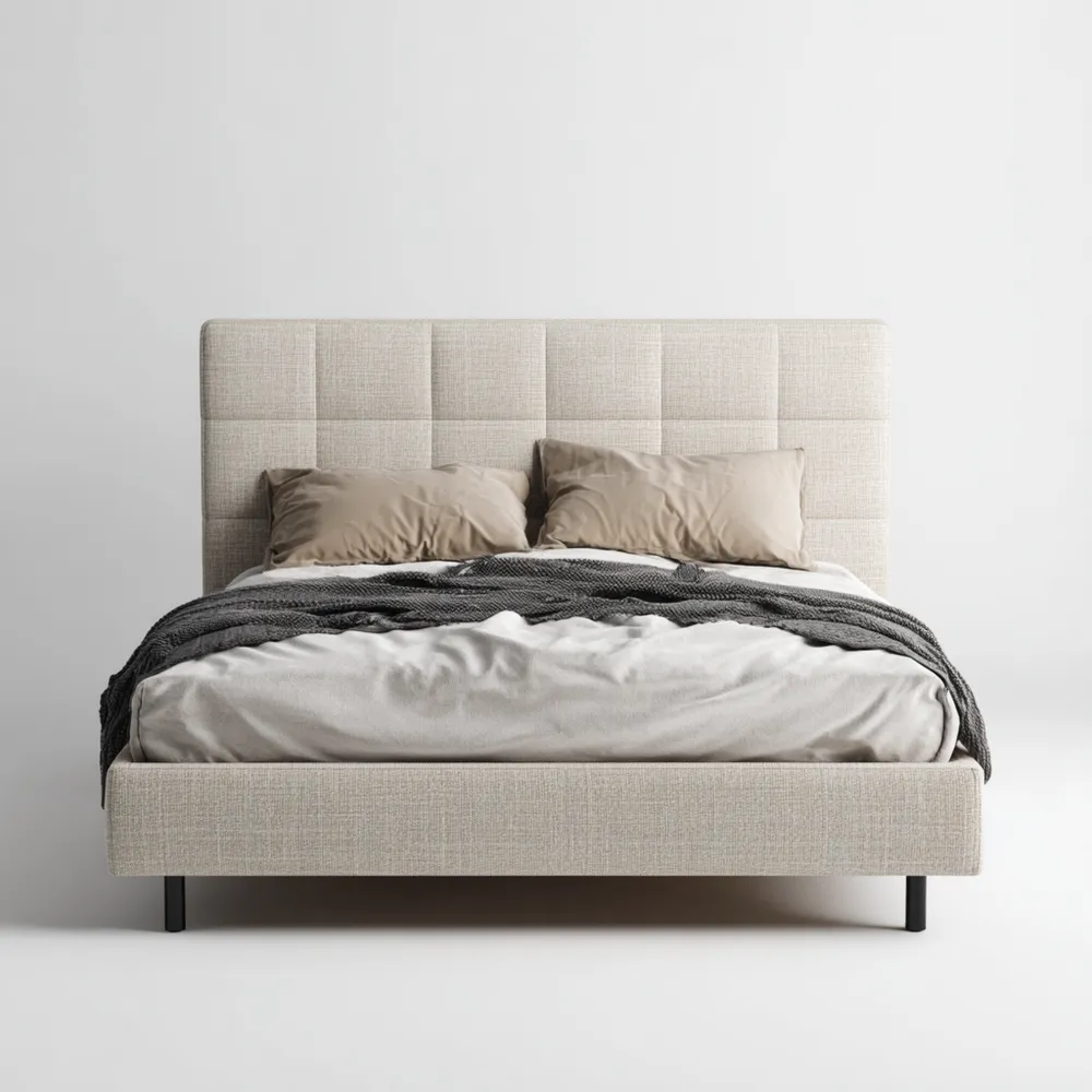 Lit double en tissu avec oreillers et couverture 160x200 cm - Beige