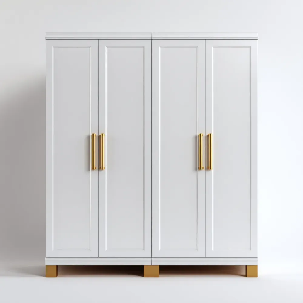 Armoire en Bois avec Poignées Métal Doré 180x200x60 cm - Blanc