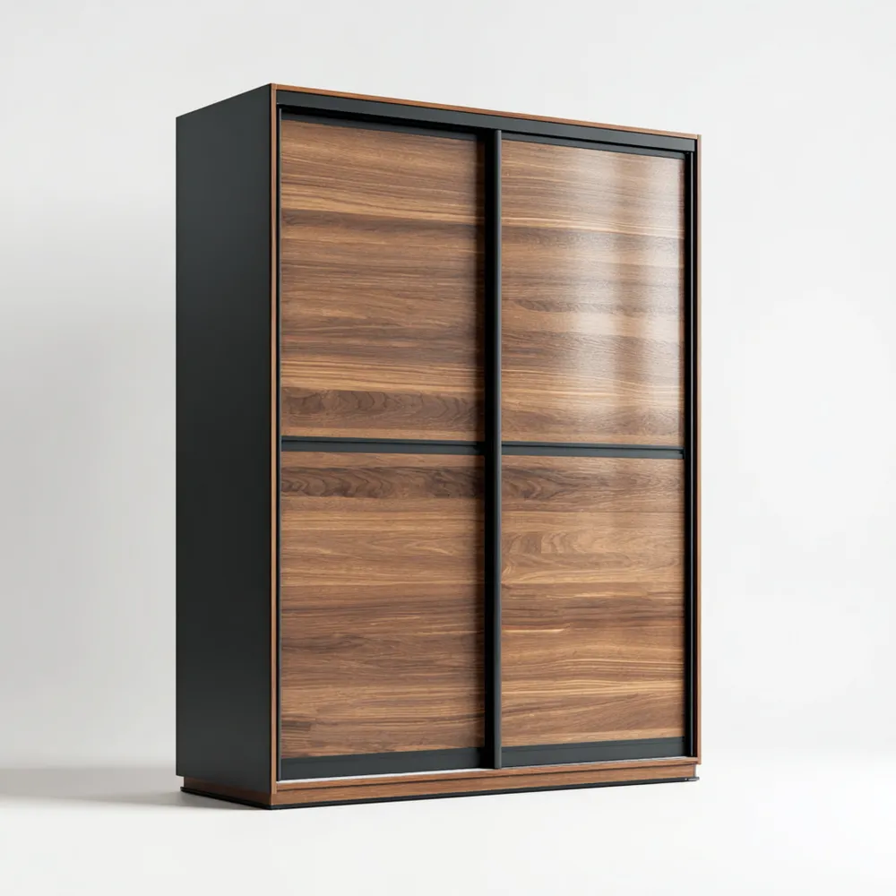Armoire en Bois avec Portes Coulissantes et Détails en Métal Noir 180x62x200 cm