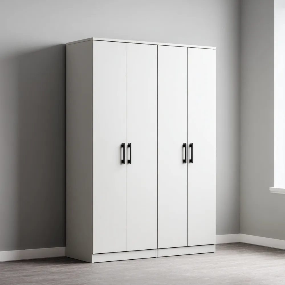 Armoire 4 portes en Bois Stratifié Blanc 180x60x200 cm