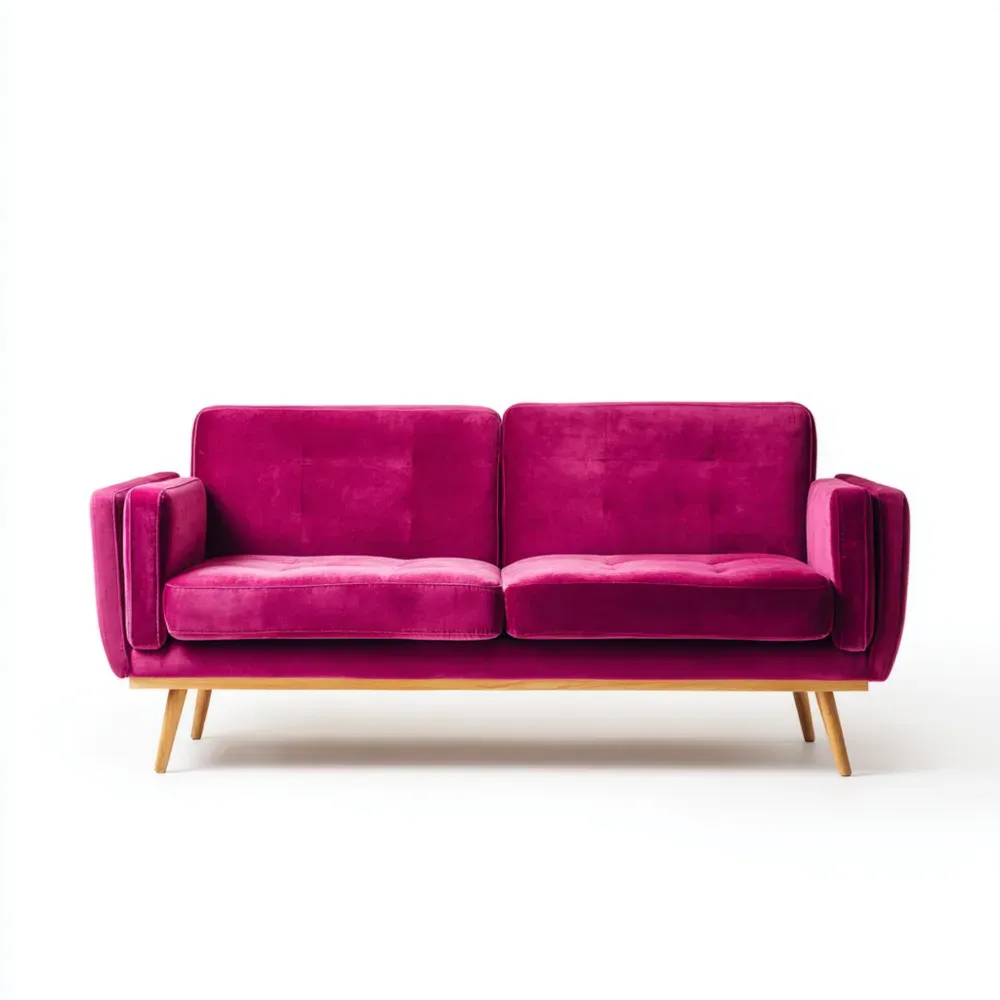 Canapé en velours 2 places avec pieds en bois - Fuchsia