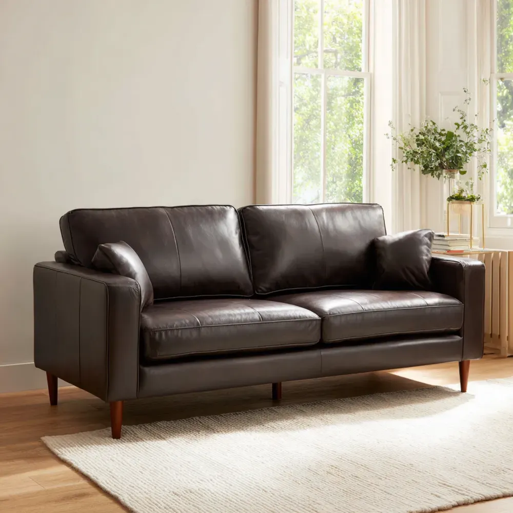 Canapé en cuir 3 places Brun Foncé
