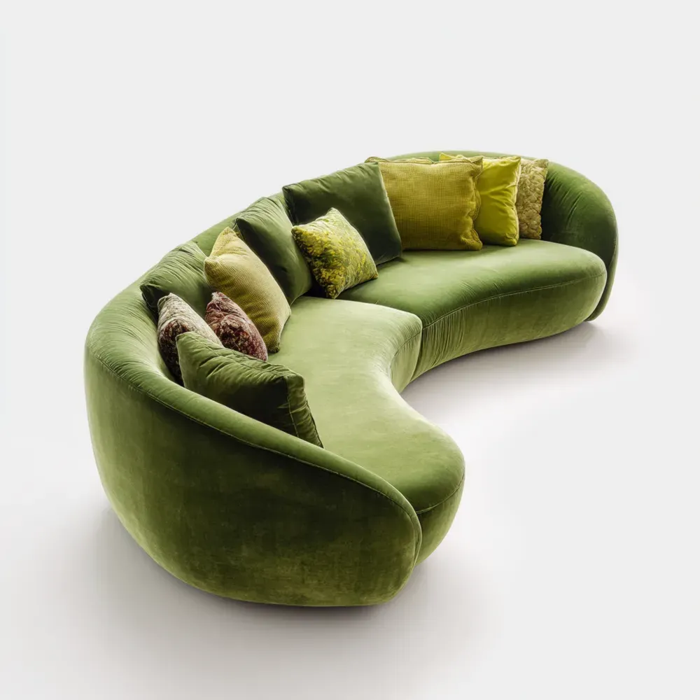 Canapé arrondi en velours avec coussins - Vert mousse