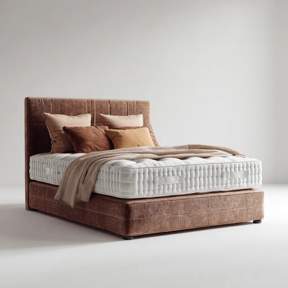 Lit double en tissu côtelé avec matelas 160x200 cm - Marron