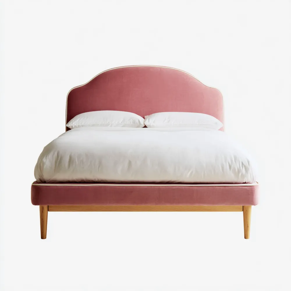 Lit en bois et velours 160x200 cm - Rose