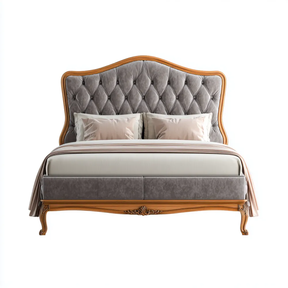 Lit en Bois et Velours Gris 200x160 cm