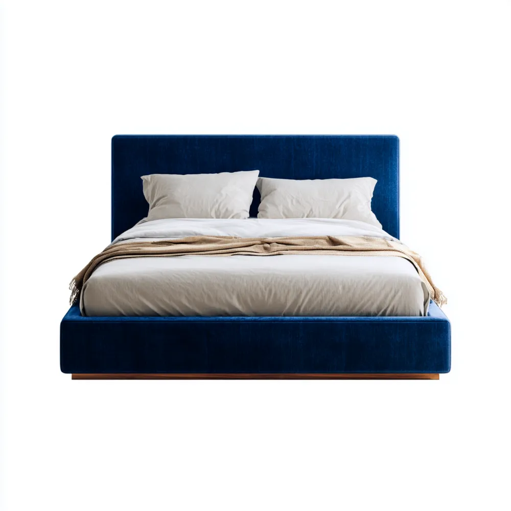 Lit double en velours avec matelas et oreillers 160x200 cm – Bleu