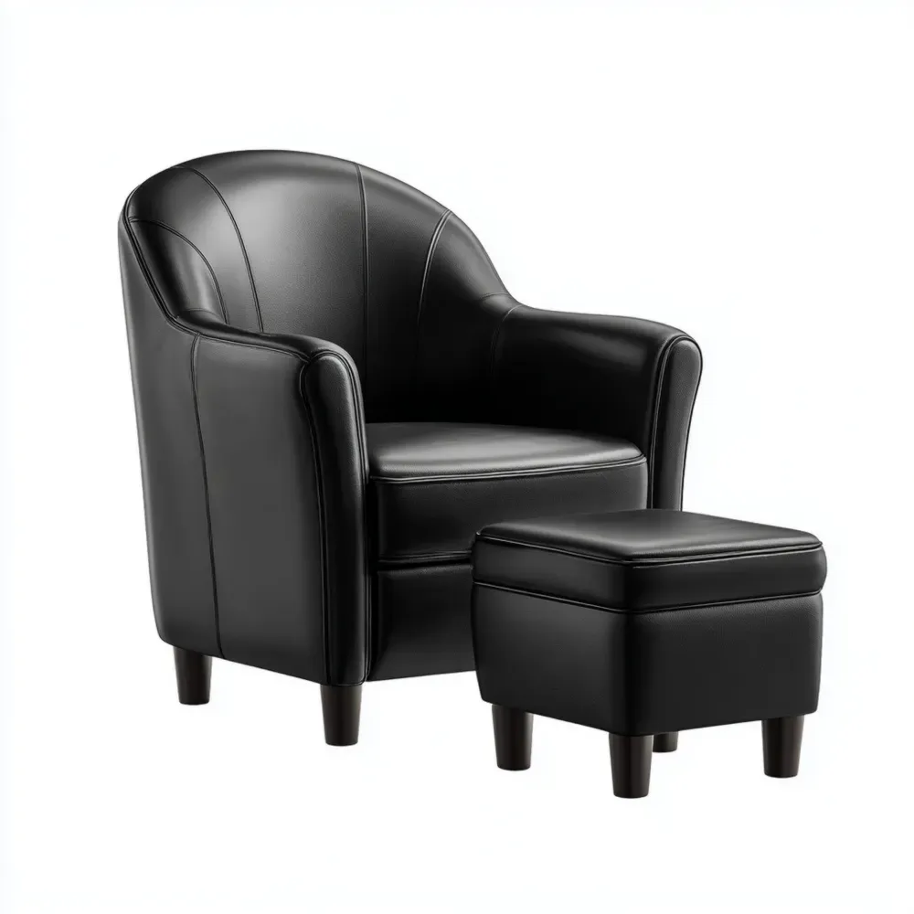 Fauteuil en Similicuir avec Repose-Pieds Noir