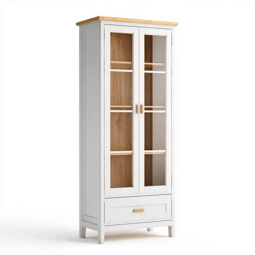 Armoire en bois et verre trempé 80x40x180 cm - Blanc/Chêne