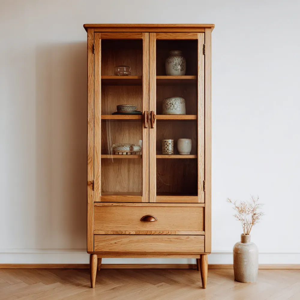 Vitrine en bois massif avec portes en verre trempé