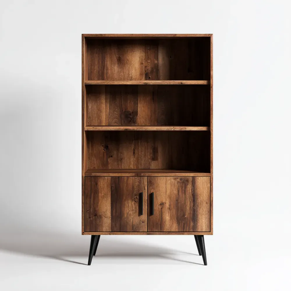 Bibliothèque en bois avec pieds en métal 80x40x150 cm – Marron Foncé
