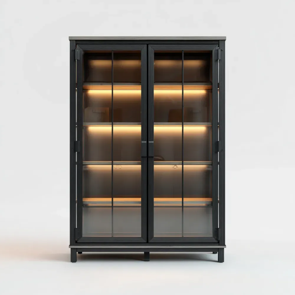 Armoire en métal avec portes en verre trempé et éclairage LED 120x45x180 cm - Noir