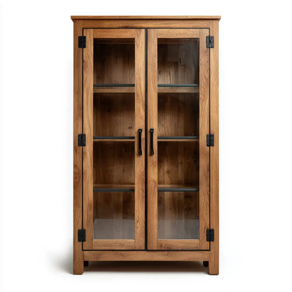 Armoire en bois avec portes vitrées trempées 180x90x40 cm