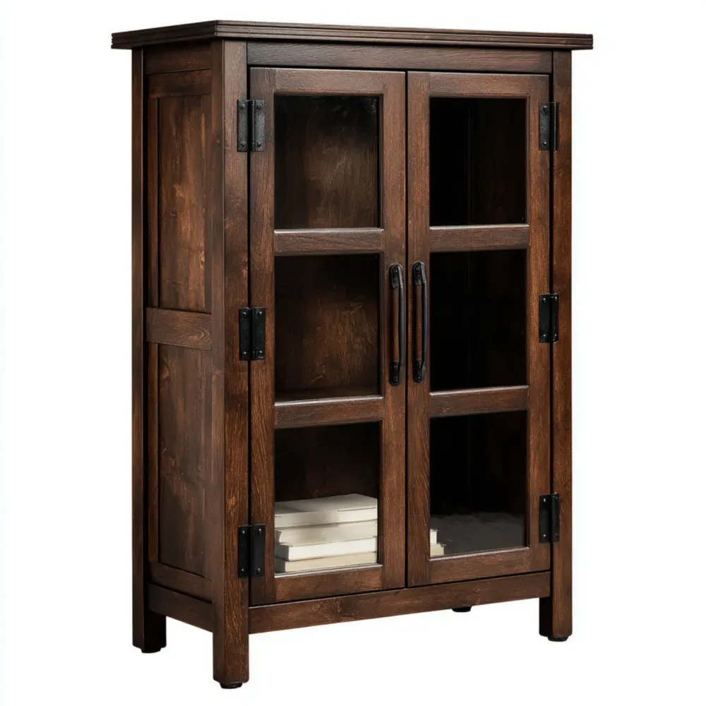 Armoire en bois avec portes en verre trempé 80x40x120 cm - Marron