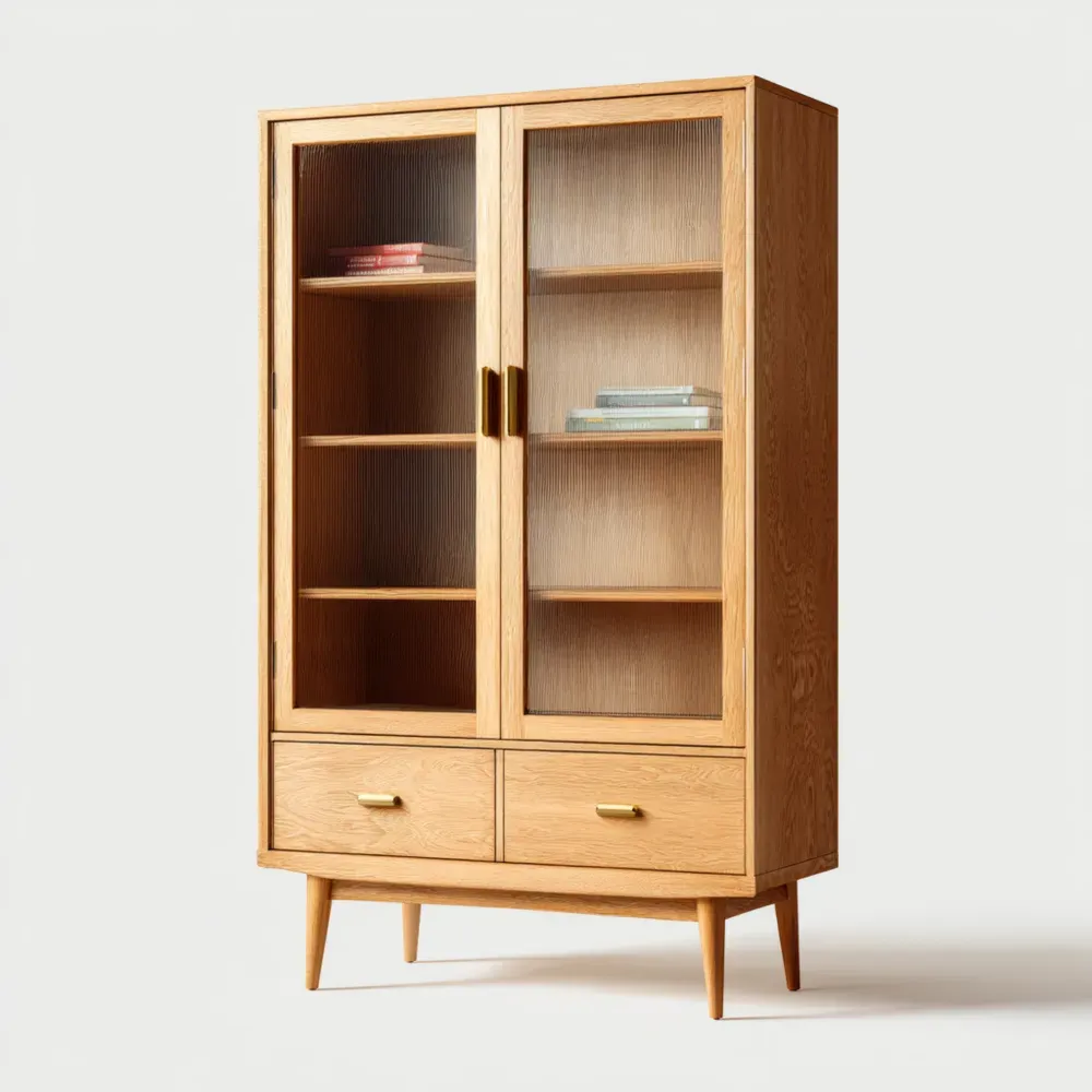 Armoire de Rangement en Bois avec Portes en Verre Strié - Chêne - 180x80x35 cm