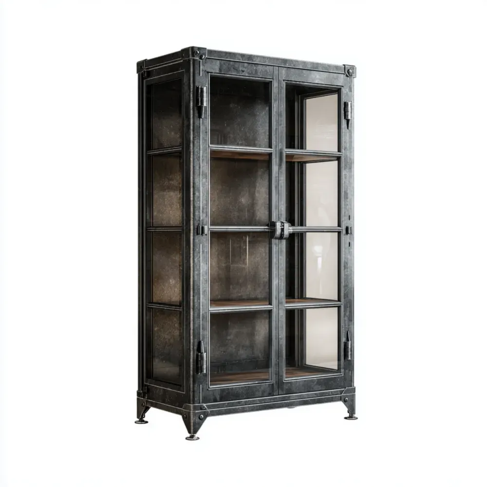 Vitrine en Métal et Verre Trempé - 190x90x40 cm - Noir