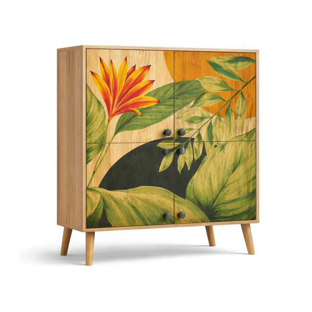 Credenza Moderna in Quercia e Verde per Soggiorno e Cucina