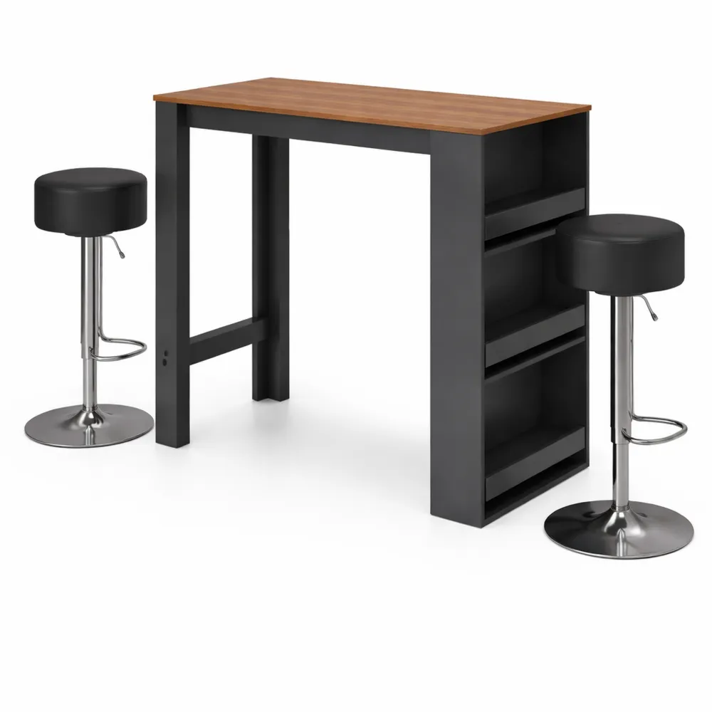 Set tavolo alto con sgabelli in antracite e quercia dorata, dimensioni 45 x 110 cm