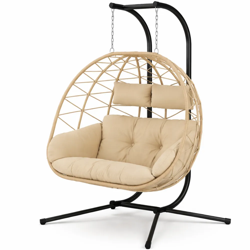 Sedia a Dondolo per Due con Cuscini Inclusi, Uso Interno ed Esterno, Colore Crema