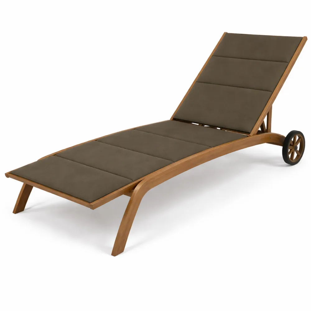 Lettino prendisole in alluminio con ruote per giardino, effetto legno