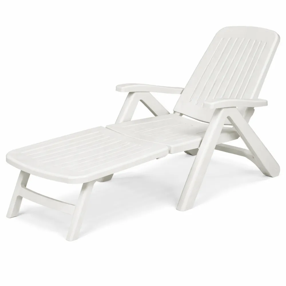 Lettino con Ruote in Resina Bianco per Esterni