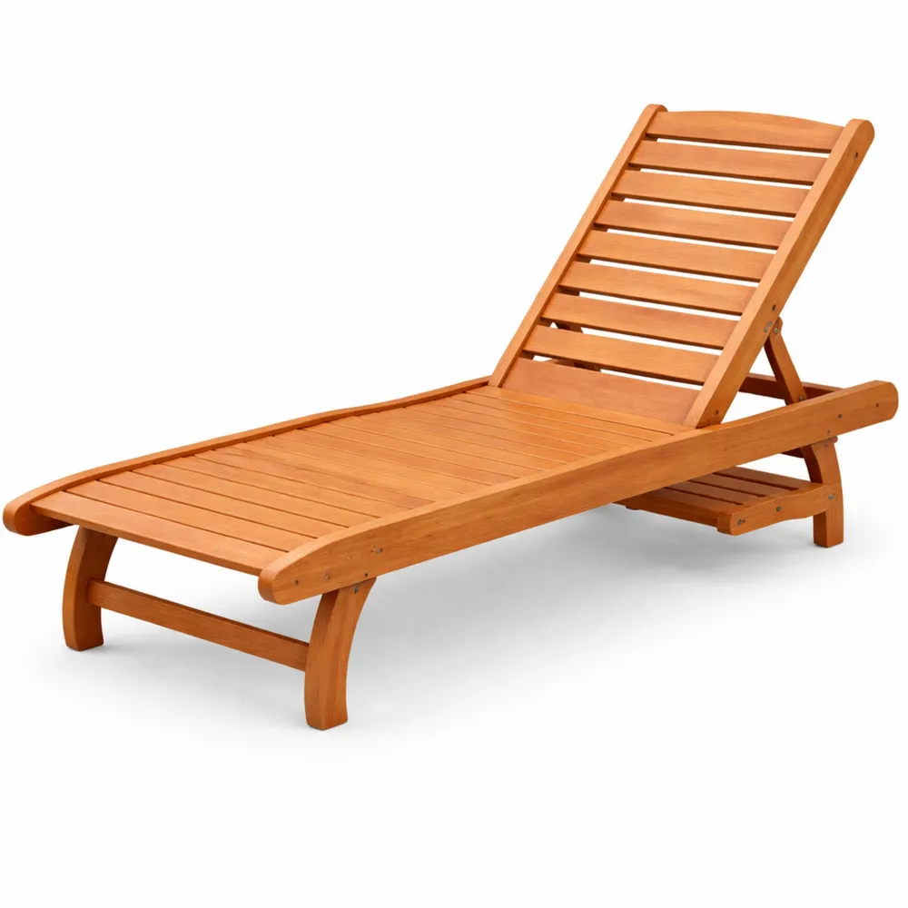 Lettino Sdraio in Legno con Schienale Regolabile e Vassoio