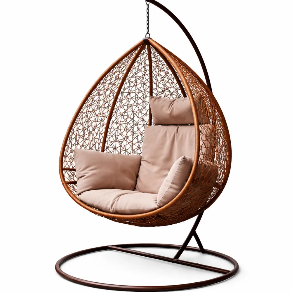 Sedia Sospesa in Rattan Sintetico con Struttura in Acciaio e Cuscini Rimovibili