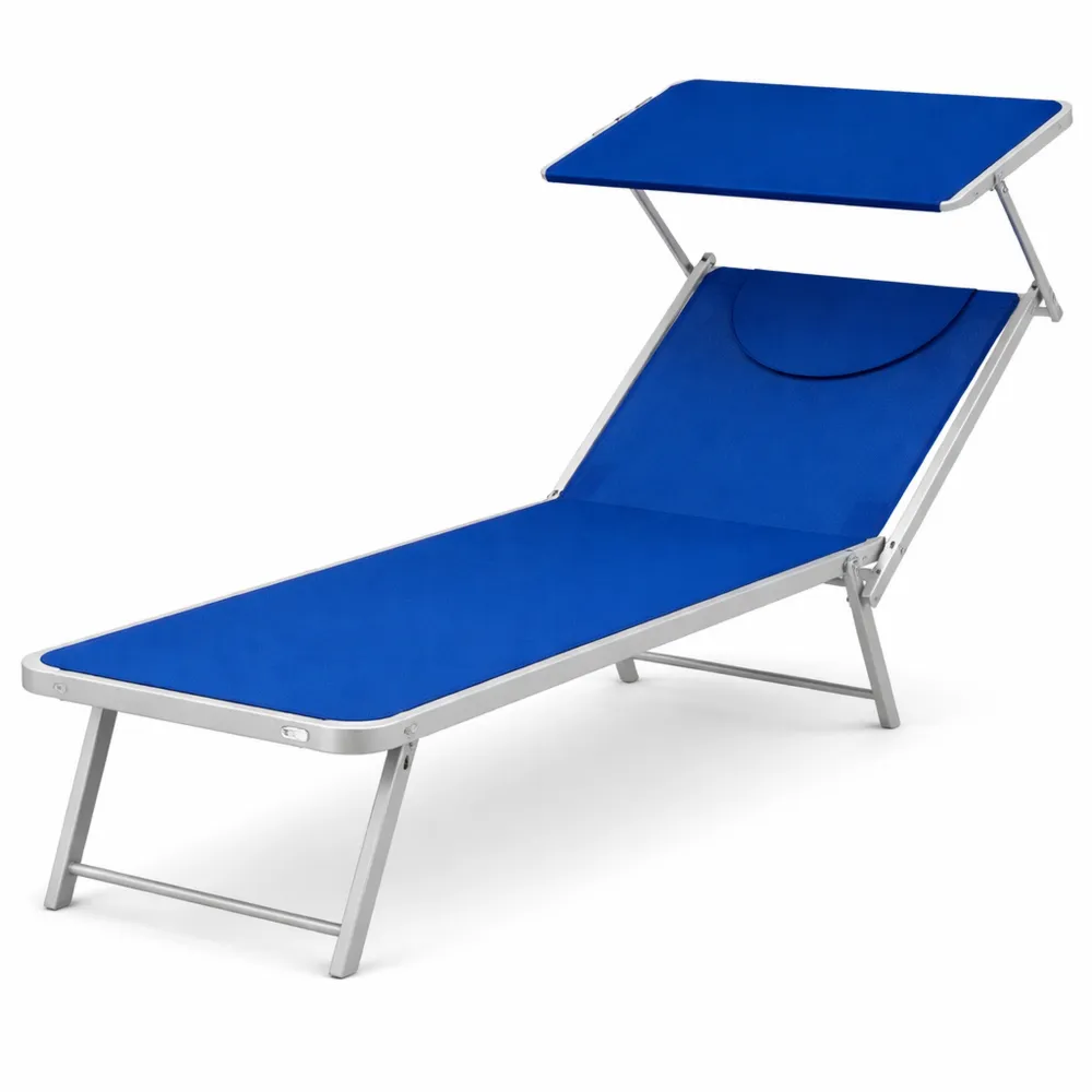 Lettino da Sole Pieghevole in Alluminio con Schienale Regolabile e Cuscino