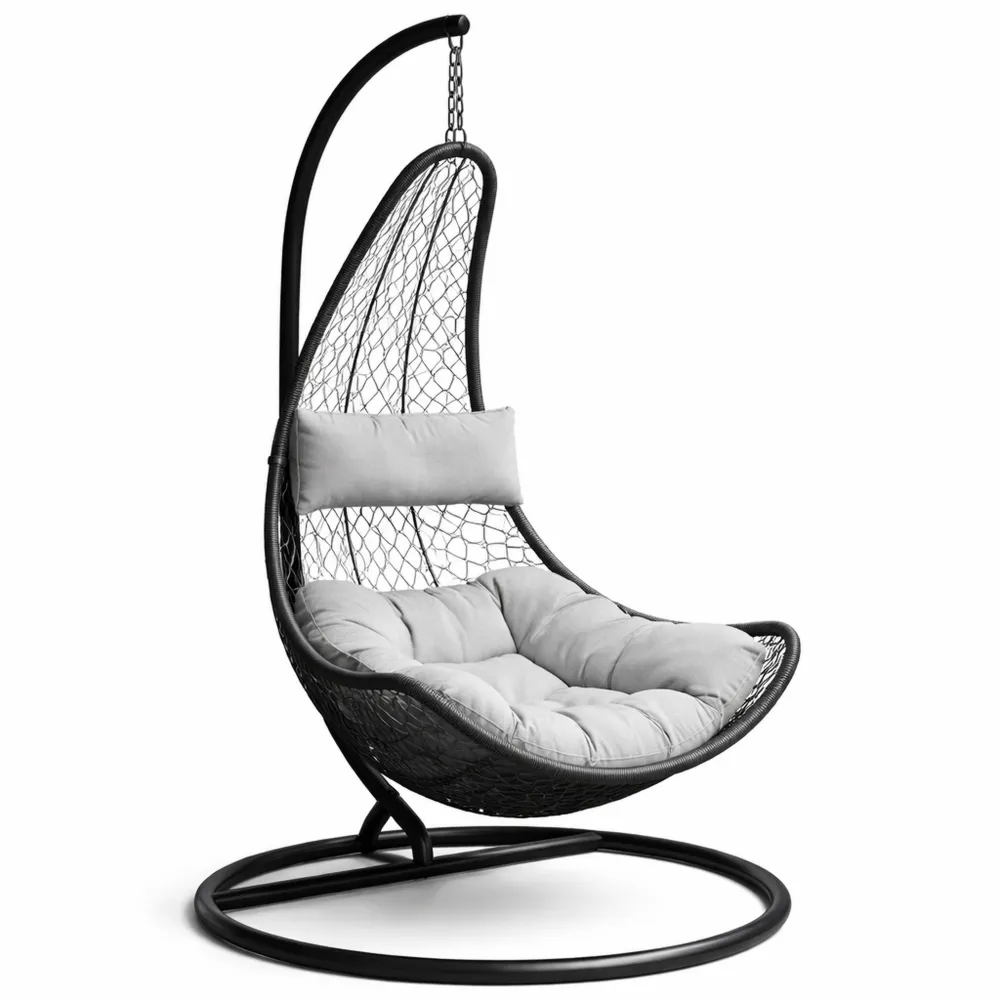 Sedia sospesa in acciaio verniciato con cuscini beige