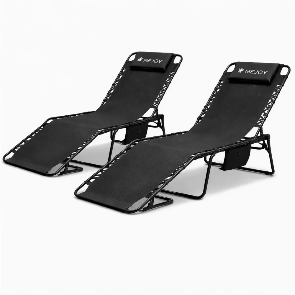 Lettino da Giardino Prendisole Regolabile con Cuscino Nero